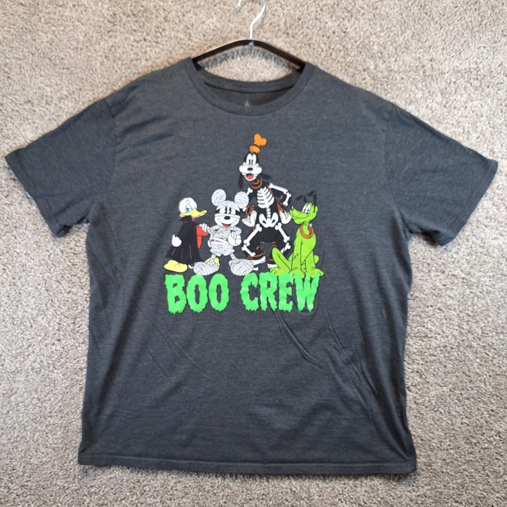 Disney Graphic Tee Mens XL Charcoal Boo Crew Halloween Mickey Mouse Spooky Shirt